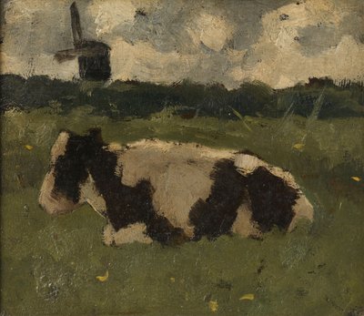 Rustende koe met molen door Richard Nicolaus Holst Roland
