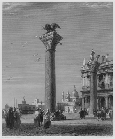 De Zuilen van St. Mark, Venetië, uit het schilderij in de Vernon Gallery (gravure) door Richard Parkes (after) Bonington