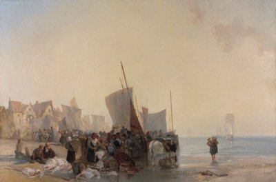 Een vismarkt bij Boulogne door Richard Parkes Bonington