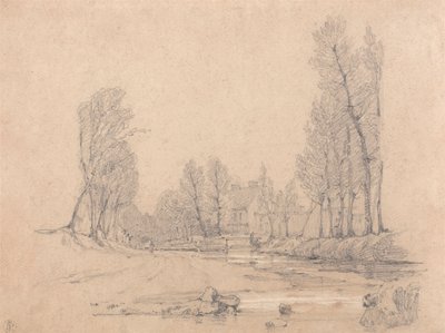 Een Beboste Stroom en een Boerderij in Normandië door Richard Parkes Bonington