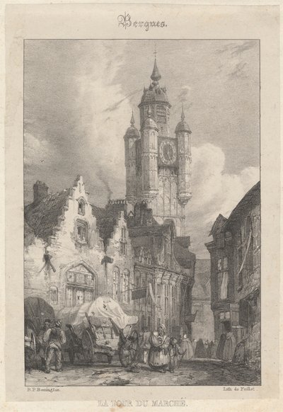 Bergues - De toren van de markt door Richard Parkes Bonington