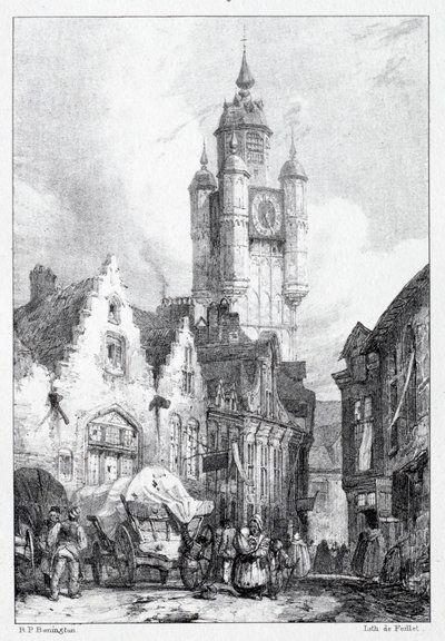 Bergues: De toren van de markt door Richard Parkes Bonington