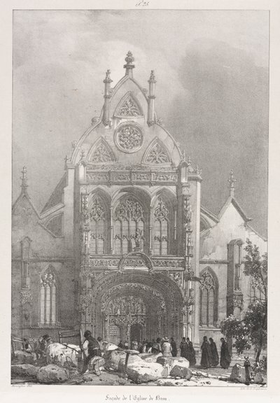 Schilderachtige en Romantische Reizen in Oud Frankrijk, Franche-Comté: Voorkant van de Kerk in Brou door Richard Parkes Bonington