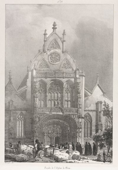 Pittoreske en romantische reizen in Oud-Frankrijk, Franche-Comté: Voorkant van de kerk in Brou, 1825 door Richard Parkes Bonington