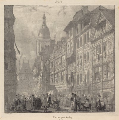 Rue du gros-horloge, Rouen door Richard Parkes Bonington
