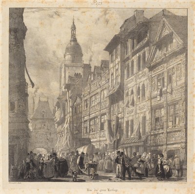 Rue du gros-horloge, Rouen door Richard Parkes Bonington