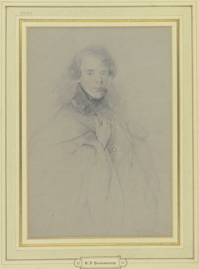 Zelfportret in mantel, driekwartfiguur door Richard Parkes Bonington