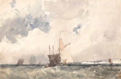 Schepen in een Woelige Zee door Richard Parkes Bonington