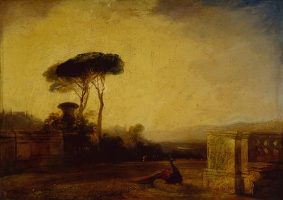 Uitzicht op de tuinen van een villa nabij Florence door Richard Parkes Bonington