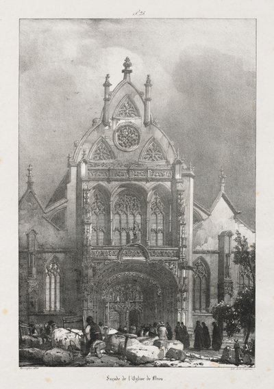 Pittoreske en romantische reizen in het oude Frankrijk, Franche-Comté: Gevel van de kerk van Brou door Richard Parkes Bonington
