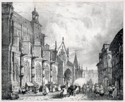 Pittoreske en romantische reizen in het oude Frankrijk, Normandië: Kerk van Saint Gervais en Saint Protais in Gisors door Richard Parkes Bonington