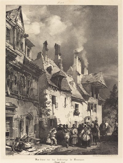 Uitzicht op een Straat in de Buitenwijken van Besançon door Richard Parkes Bonington