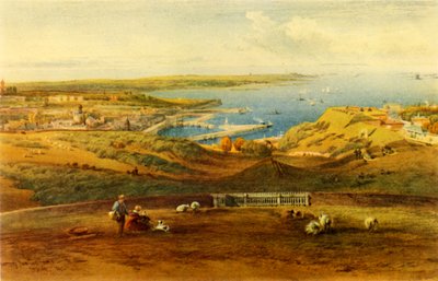 Algemeen uitzicht op Guernsey vanaf Port George, 1850, 1946 door Richard Principal Leitch