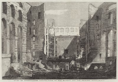 Ruïnes van Covent-Garden Theatre, Bezoek van Hare Majesteit en de Prinses Royal door Richard Principal Leitch