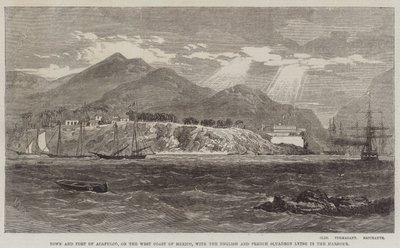 Stad en Fort van Acapulco, aan de Westkust van Mexico, met het Engelse en Franse Eskader in de Haven door Richard Principal Leitch