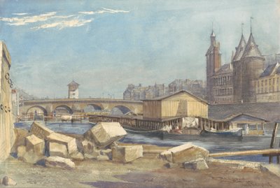Île de la Cité, de Pont au Change, en de Conciergerie, Parijs, 1837 door Richard Redgrave