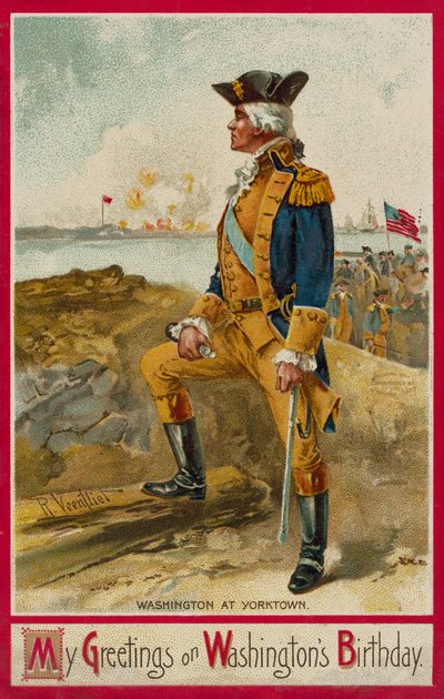 George Washington bij Yorktown (chromolitho) door Richard Veenfliet