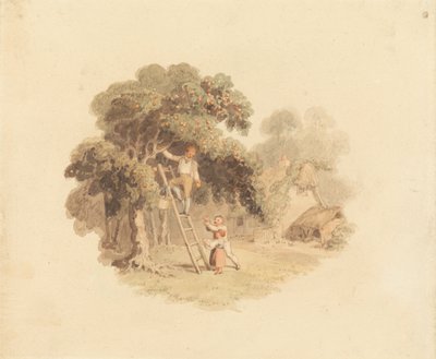 Een appelboom bij een huisje door Richard Westall