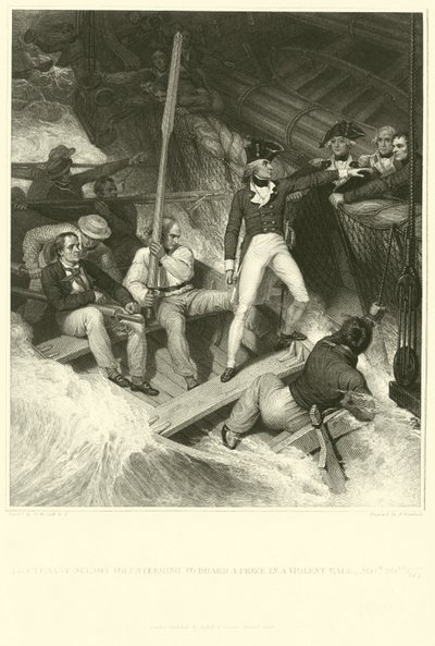 Luitenant Nelson vrijwilligt om een prijs te enteren tijdens een hevige storm door Richard Westall
