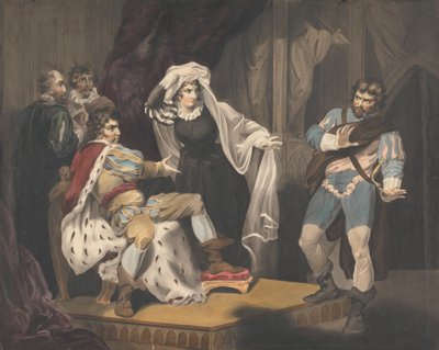 Theatrale figuren rond een troon door Richard Westall