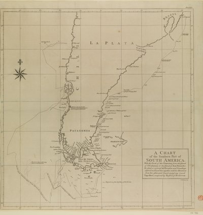 Een Kaart van het Zuidelijke Deel van Zuid-Amerika met het Spoor van de Centurion door Richard William Seale