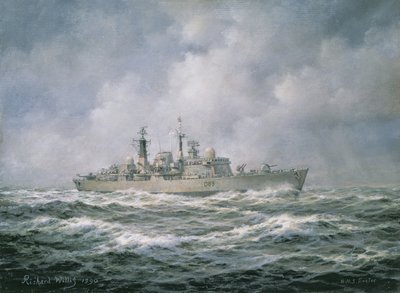 H.M.S. Exeter op zee, 1990 door Richard Willis