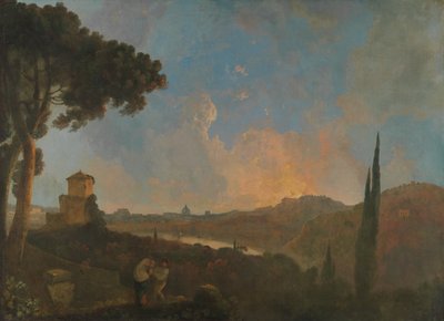 Een uitzicht op de Tiber met Rome in de verte door Richard Wilson