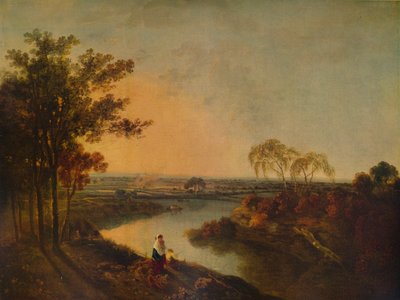 Een Engelse rivier bij zonsondergang, in de verte de Welshe heuvels, ca. 1760, 1938 door Richard Wilson