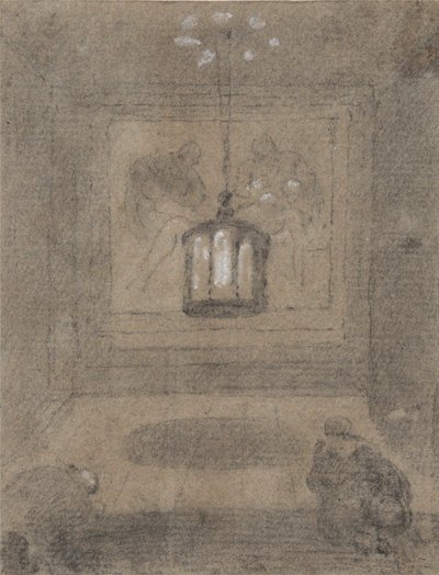 Een Ondergrondse Kapel met Twee Figuren Knielend voor een Pieta door Richard Wilson