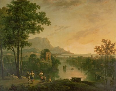 Kustlandschap in de Avond met Herder en Herderinnen die Dansen door Richard Wilson