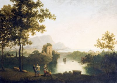 Avond bij riviermonding met dansende boeren door Richard Wilson