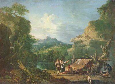Landschap met bandieten rond een tent door Richard Wilson