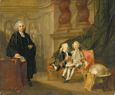 Prins George (1738-1820) en prins Edward Augustus (1739-67) zonen van Frederick (1707-51) prins van Wales, met hun leraar Dr. Francis Ayscough, c.1748-49 door Richard Wilson