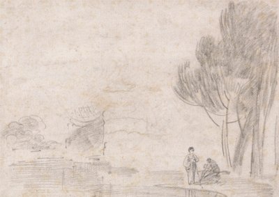 Verwoest Tempel van Minerva?, Twee Figuren aan de Rivieroever door Richard Wilson