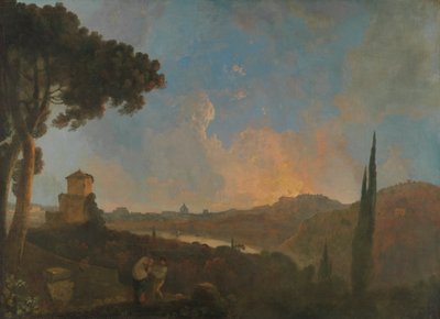 Een uitzicht op de Tiber met Rome in de verte door Richard Wilson