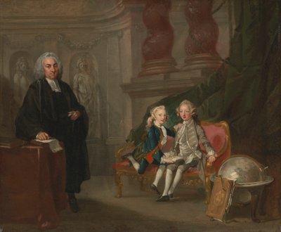 Prins George en prins Edward Augustus, zonen van Frederick, prins van Wales, met hun tutor Dr. Francis Ayscough door Richard Wilson