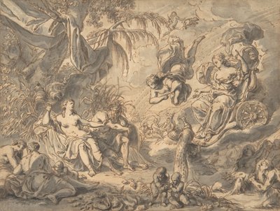 Juno op haar wagen bezoekt een jonge vrouw en een riviergod, eind 17e-midden 18e eeuw door Richard van Orley