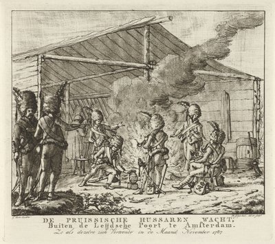 De Pruisische huzarenwacht bij de Leidse Poort te Amsterdam, 1787 door Rienk Jelgerhuis