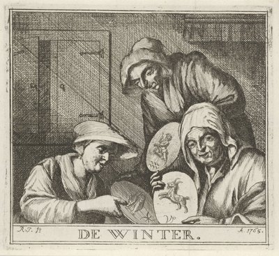 Interieur met drie boerinnen door Rienk Jelgerhuis