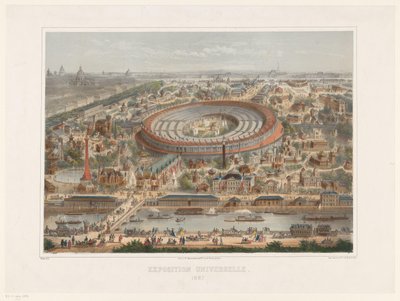 Vogelvlucht van de wereldtentoonstelling van 1867 in Parijs door Rivière