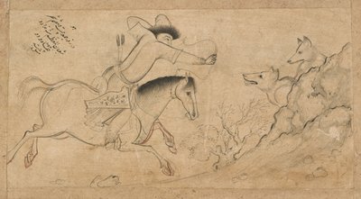 De wolvenjager, Isfahan, Safavid dynastie, 1642 door Riza i Abbasi