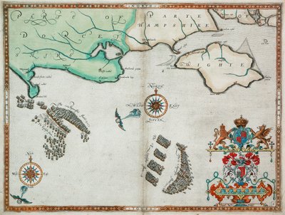 De Engelse en Spaanse vloten tussen Portland Bill en het Isle of Wight op 2 - 3 augustus 1588 door Robert (after) Adams