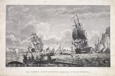 De Noordwest of Davis Straat Walvisvangst (prent) door Robert (after) Dodd