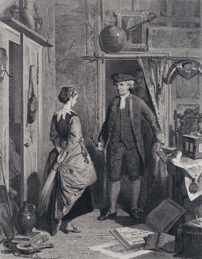De Antiquair en Lovel betreden het Heiligdom (gravure) door Robert (after) Herdman