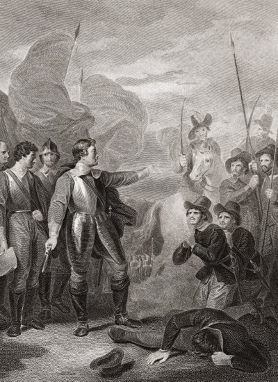 Oliver Cromwell onderdrukt de Burford muiterij (prent) door Robert (after) Smirke