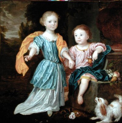 Portret van een jong meisje en jongen, vermoedelijk de kinderen van Sir William Reynolds Lloyd door Robert (attr. to) Byng or Bing
