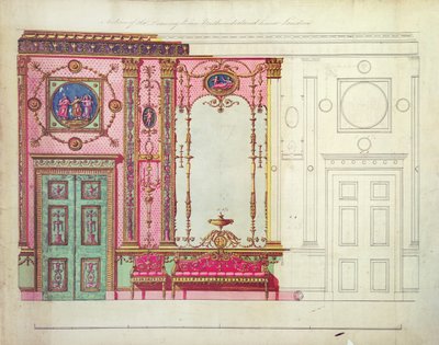 Sectie van de salon, Northumberland House, Londen; Ontwerp voor eindmuur door Robert Adam