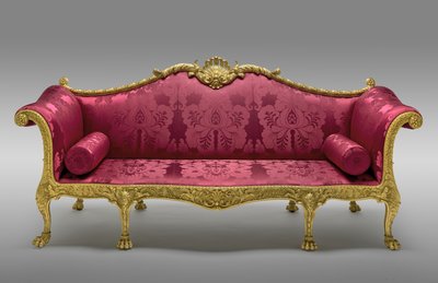 De Dundas Sofa, in opdracht gegeven 1764, gemaakt 1765 (verguld grenen en beuken, met latere zijden bekleding) door Robert Adam