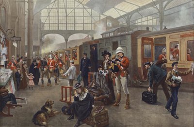 Vaarwel! Soldaten vertrekken naar de oorlog. door Robert Alexander Hillingford