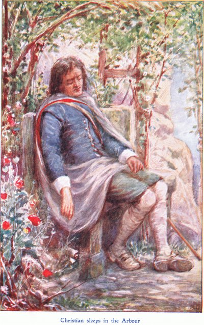 Christian slaapt in de prieel, uit The Pilgrims Progress gepubliceerd door John F Shaw & Co, ca. 1900 door Robert Ambrose Dudley